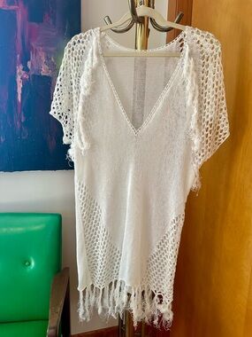 Women’s White Crochet Swim Cover-Up Tunic